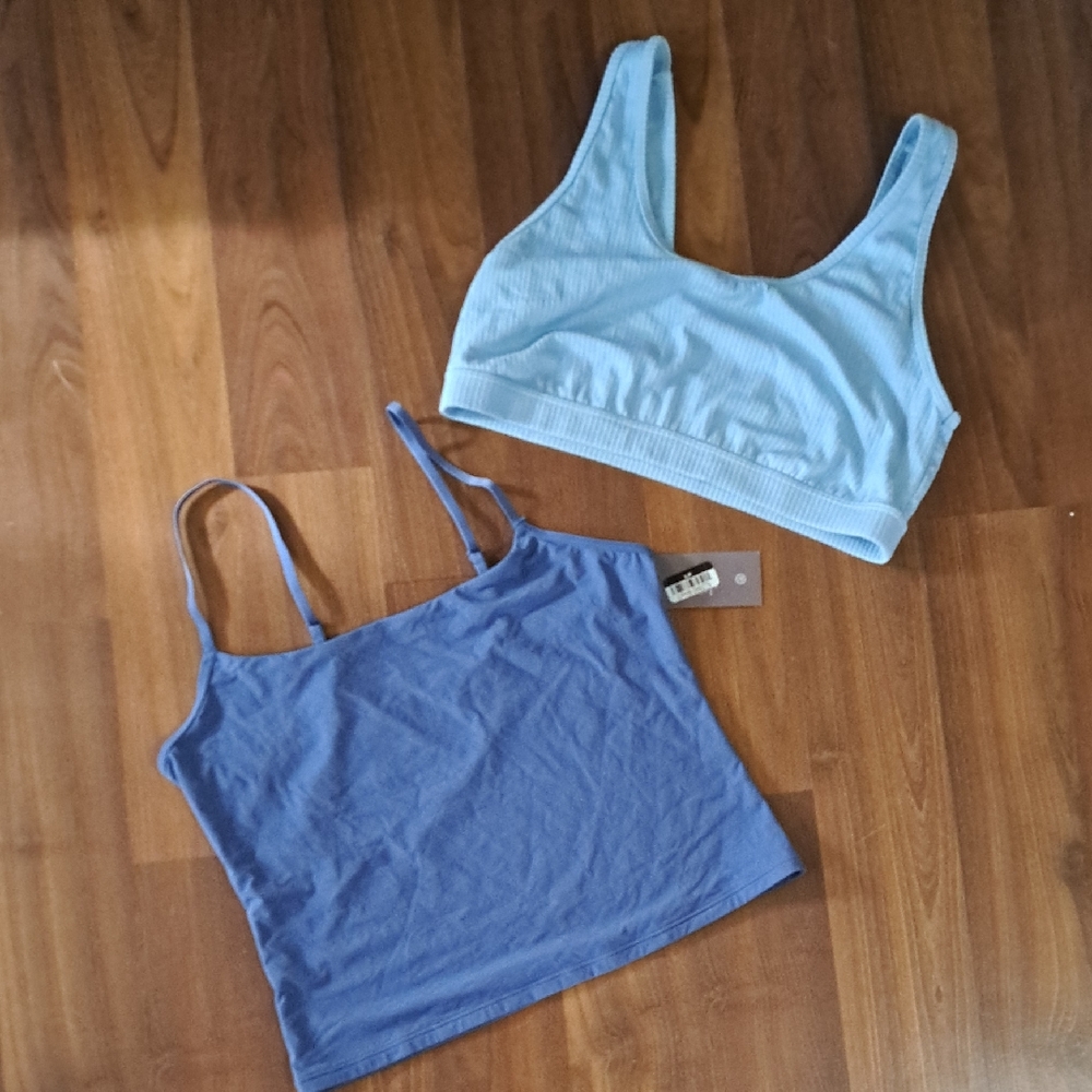 Auden Light Blue Ribbed Bralette and Periwinkle Camisole Set